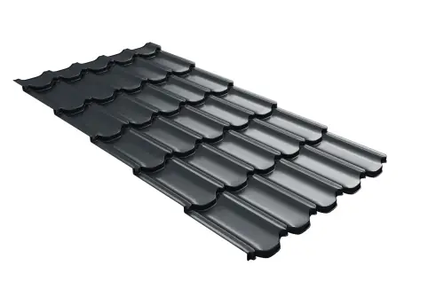 Металлочерепица квинта плюс Grand Line c 3D резом 0,5 Satin Matt RAL 7016 антрацитово-серый
